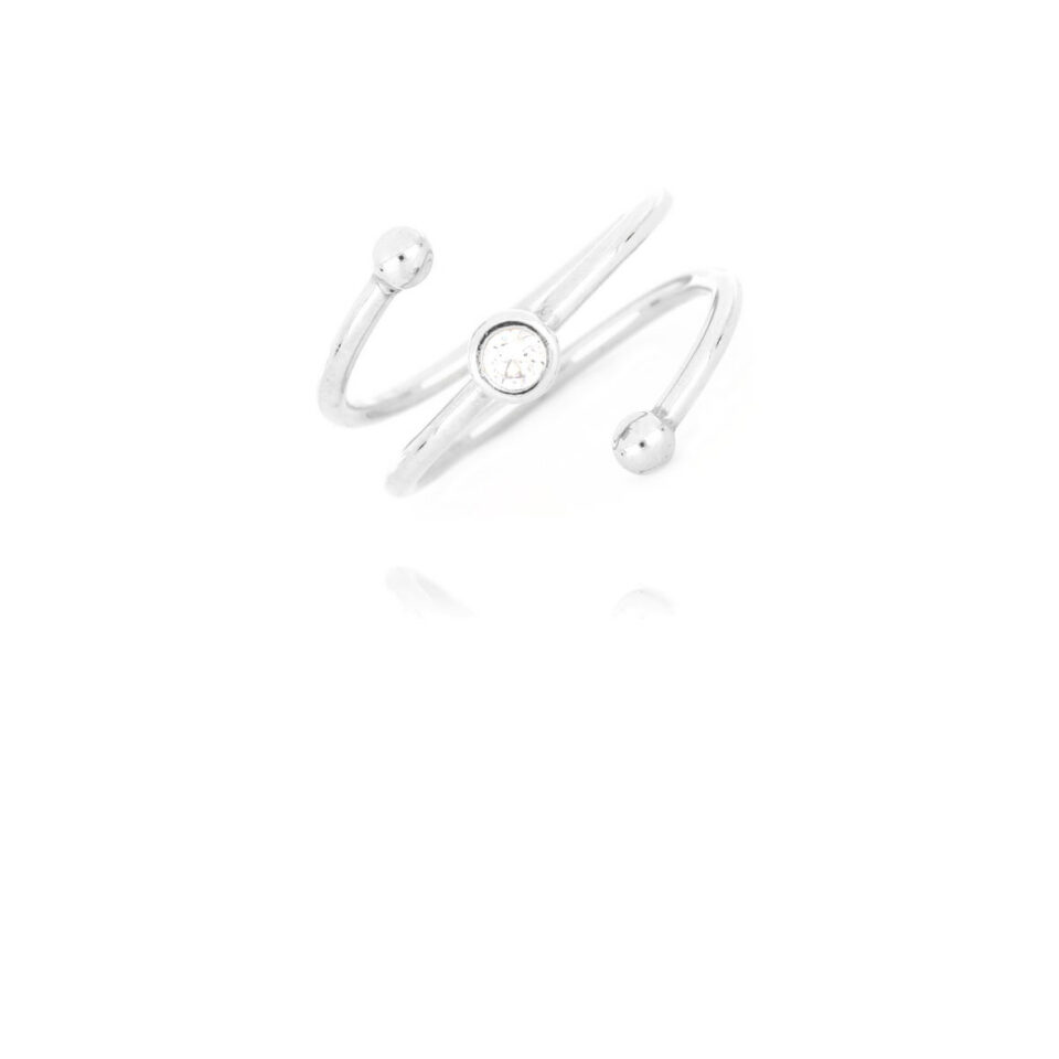 Anello argento 925 galvanica rodio. A forma di spirale regolabile e zircone centrale