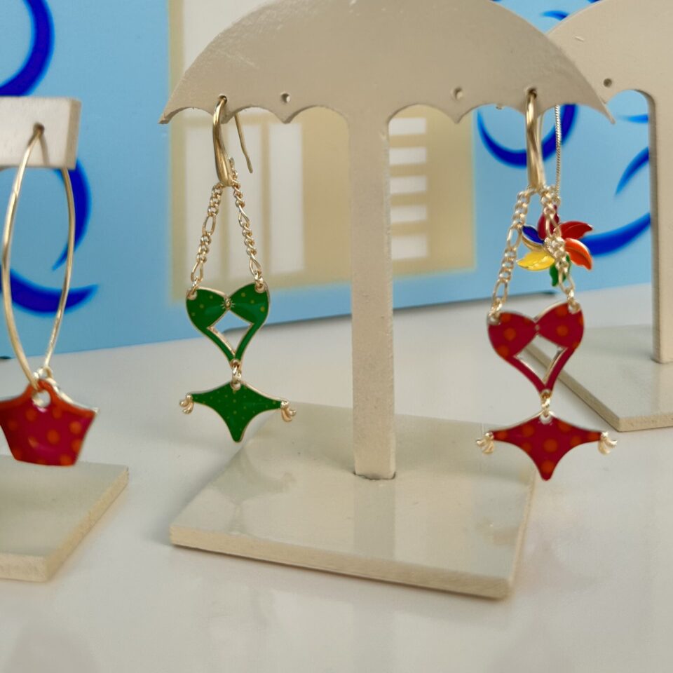 Mono orecchini trikini in argento 925 galvanica oro smaltati colori assortiti